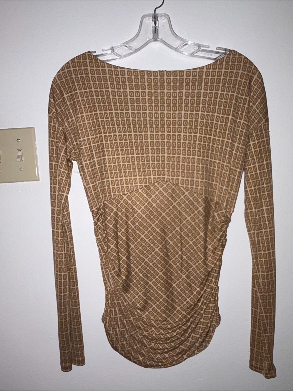DKNY Mustard Geometric Long Sleeve Silk Women’s Top - Small